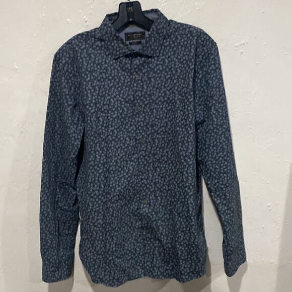 Bundle 2 Denim & Flower Shirts Mens Large Blue Floral Slim Fit Casual Preppy - Picture 1 of 9